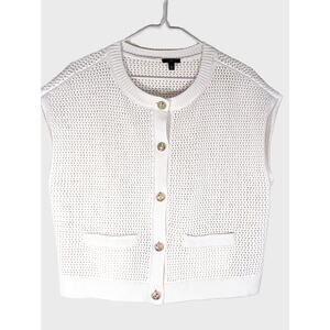 Talbots Petite Ivory Open-Knit Button-Front Vest – Size MP